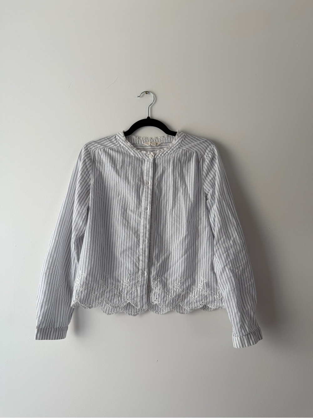 Lucky Brand Cotton Striped Button-Up Blouse - White & Light Blue